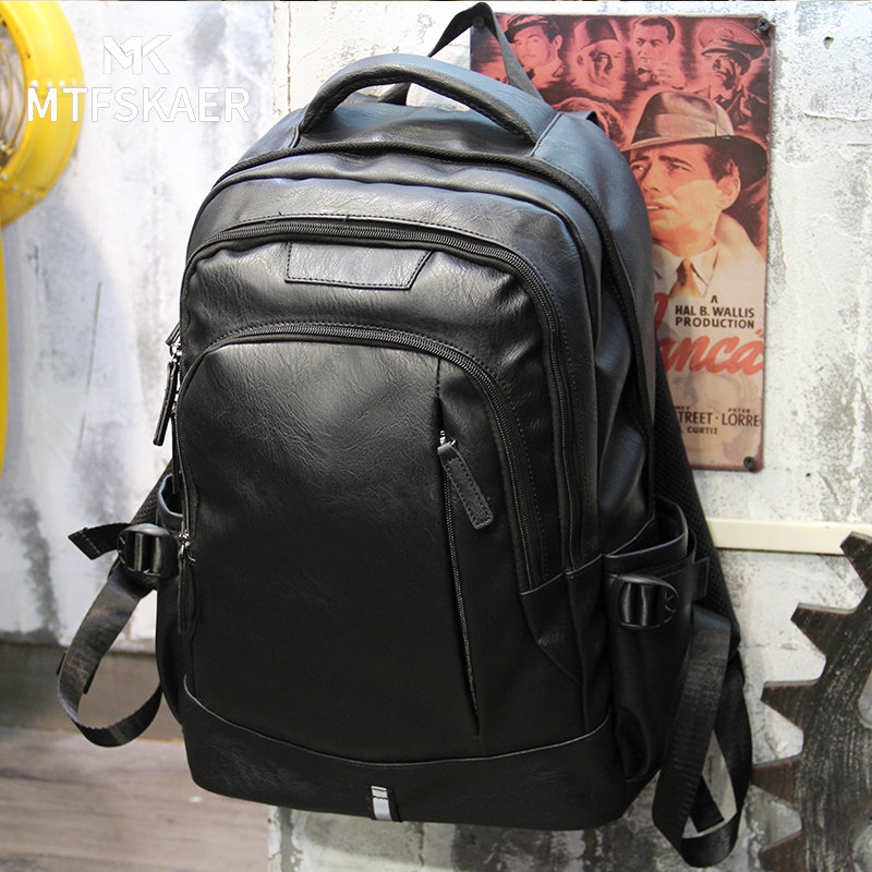 香港MTFSKAER复古真皮双肩包男旅行背包大容量学生书包户外登山包