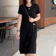 新款 纯棉夏季 大码 宽松短袖 黑色过膝长裙 孕期职业装 孕妇连衣裙夏装
