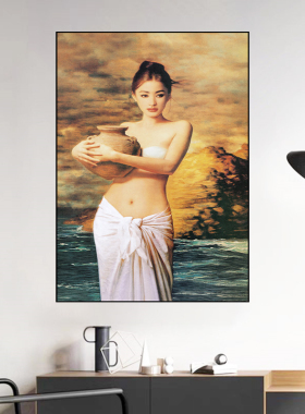 卧室自粘防水亮面水晶墙贴画卫生间浴室壁画美女人物免打孔装饰画