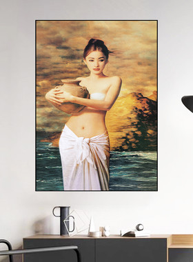 卧室自粘防水亮面水晶墙贴画卫生间浴室壁画美女人物免打孔装饰画