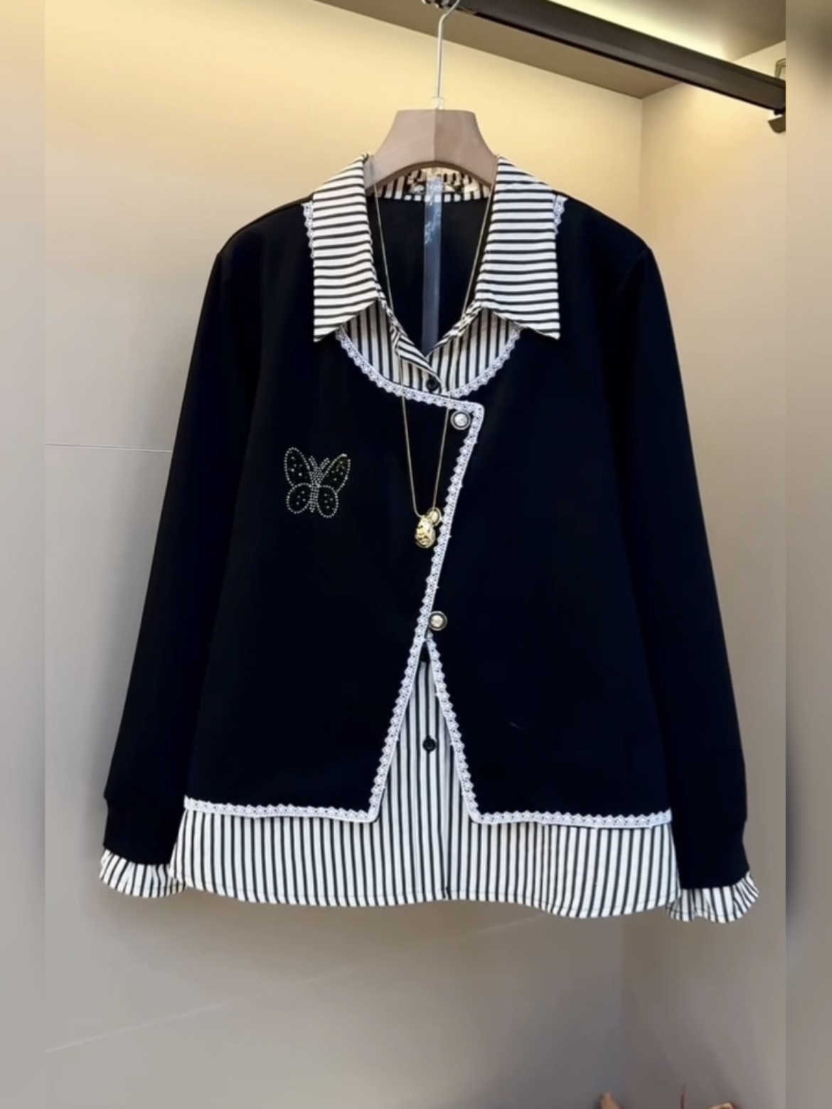 秋冬大码宽松假两件上衣高级感遮肉百搭打底衫大码内搭外穿衬衫潮