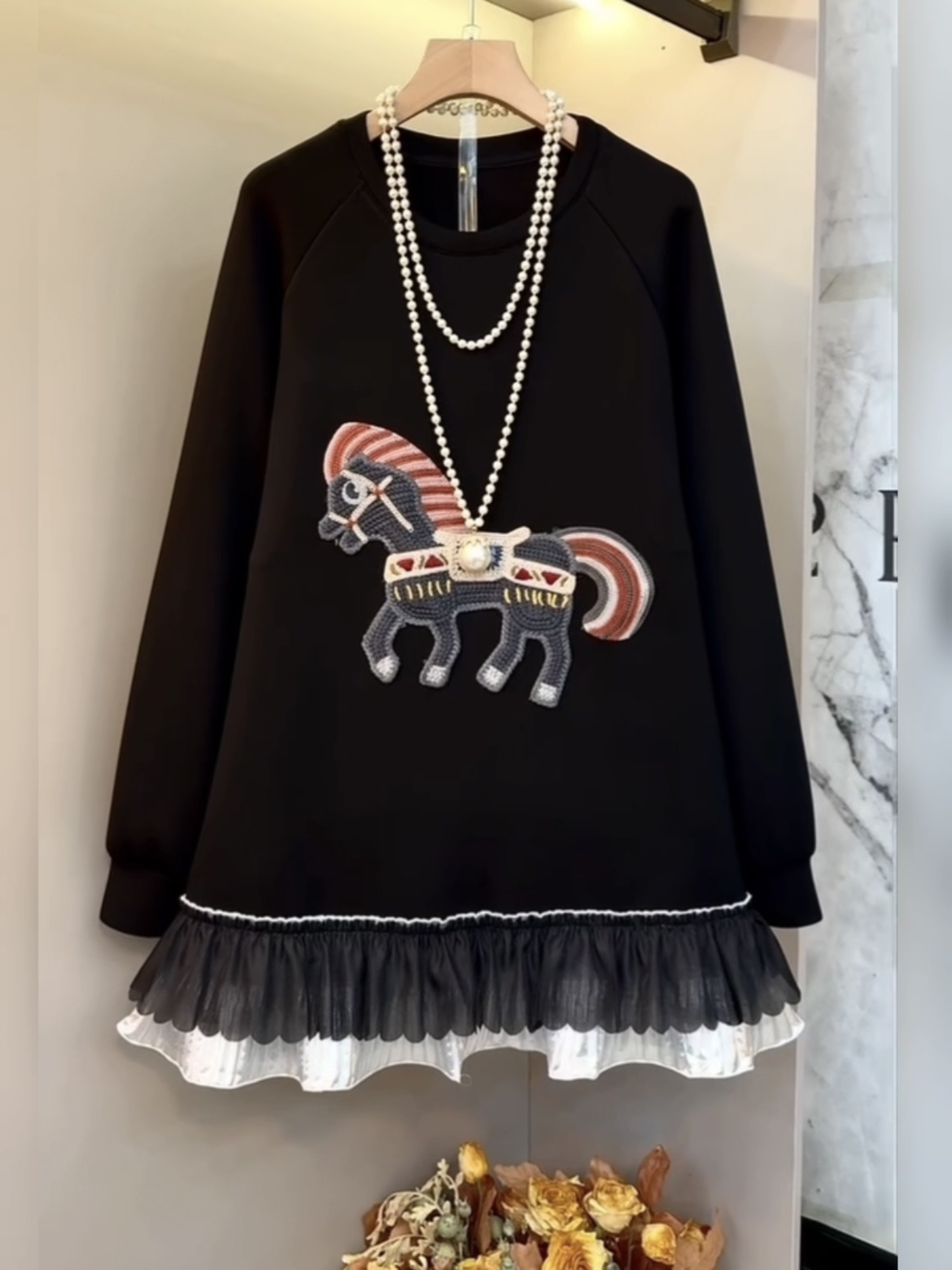 秋冬大码重工刺绣加厚卫衣裙女宽松显瘦洋气减龄中长款打底裙内搭