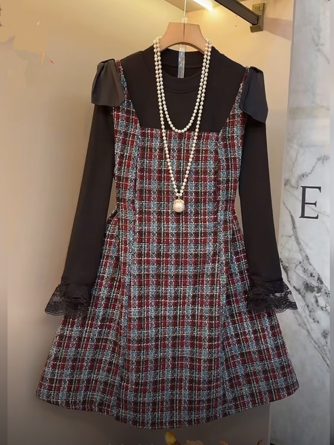 秋冬大码女装格纹香风马夹连衣裙两件套优雅气质女高级感内搭套裙