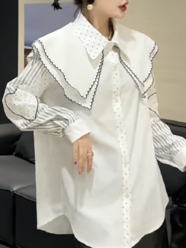 秋冬大码女装娃娃领波点衬衫女宽松显瘦减龄内搭外穿小众长袖上衣,女装/女士精品,常规大码外套,淘宝优惠券,粉丝福利购,淘宝优惠卷