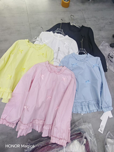 秋冬大码女装复古日系风撞色花边裙摆立领长袖衬衫女内搭上衣小众