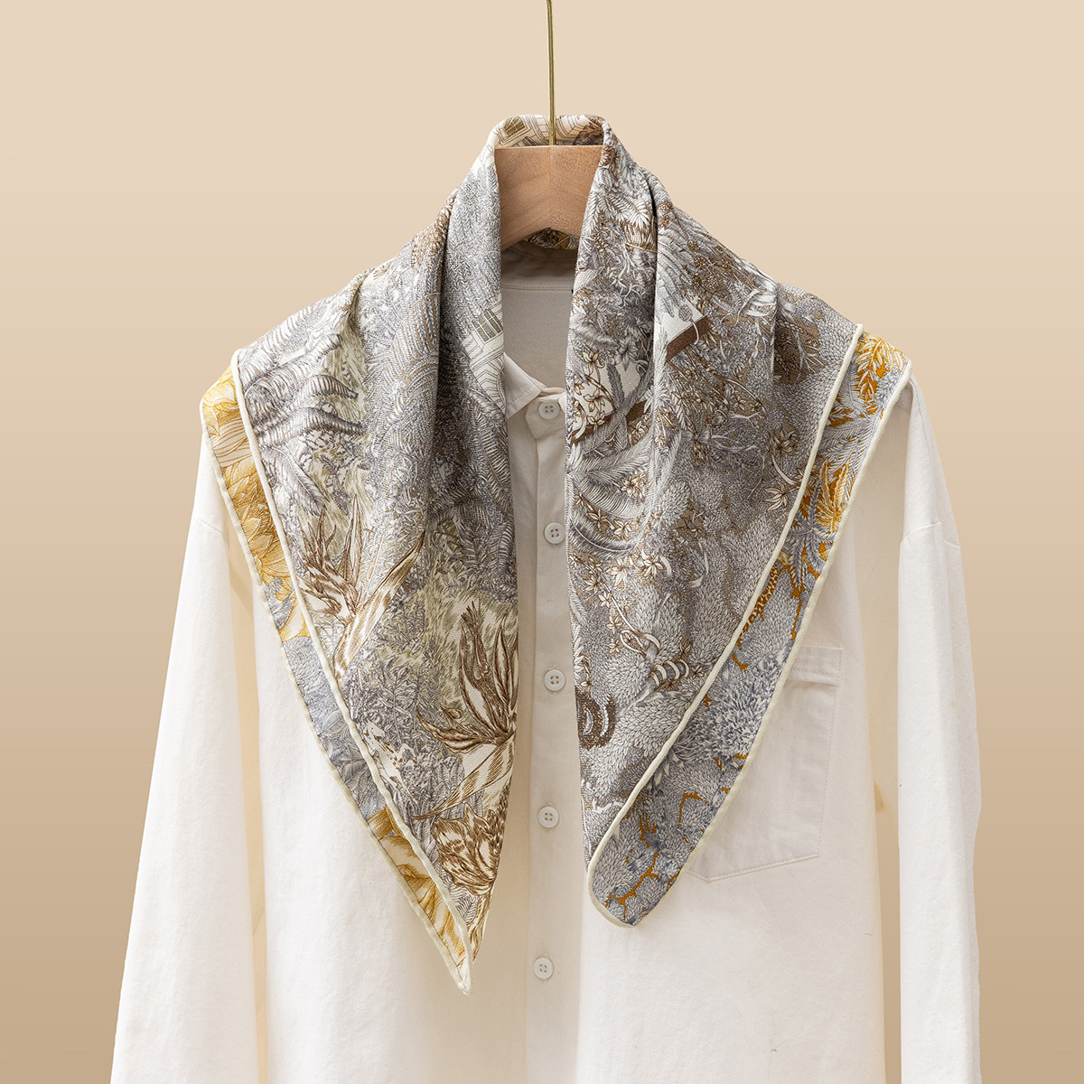 欧美新款丝羊毛中方巾丝绒领巾女