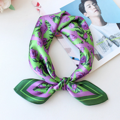 秋冬明星同款绿紫色丝巾小方巾女