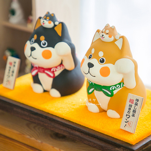 日本进口龙虎作柴犬狗存钱罐陶瓷创意摆件结婚礼物送新人开业礼物