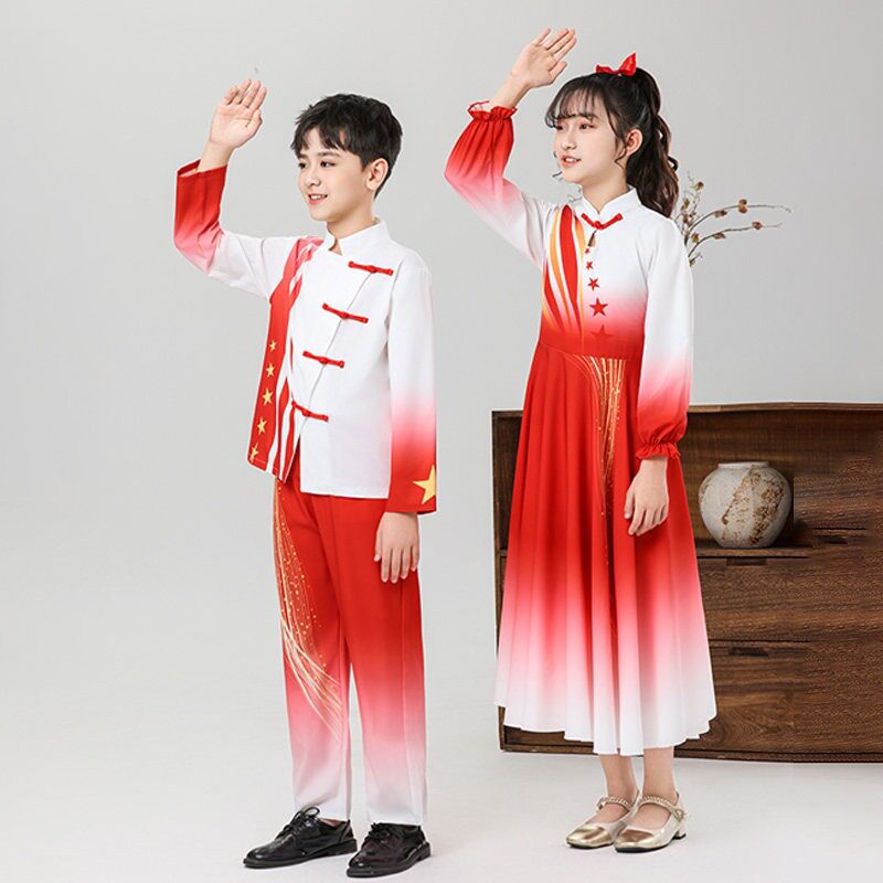中国风红色爱国旗童朗诵合唱服