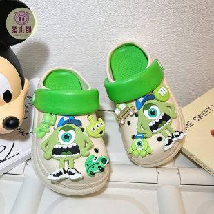 绿色三眼仔拖鞋儿童2025新款夏天男童洞洞鞋室内防滑男孩两穿凉鞋