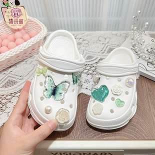 绿色亮片蝴蝶洞洞鞋儿童夏季拖鞋女童沙滩鞋轻便材质女孩外穿eva