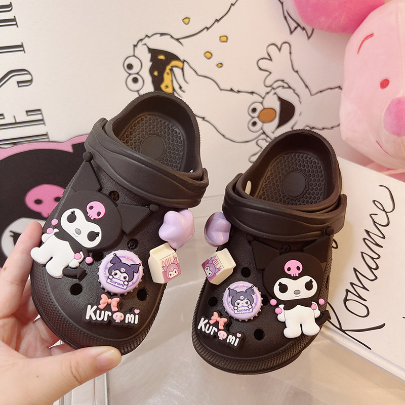 女童黑色洞洞鞋防滑时尚夏季新款图片