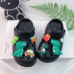 黑色玩偶儿童洞洞鞋不闷脚配饰 恐龙男孩拖鞋夏季防滑男大童凉鞋