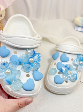 儿童拖鞋蓝色花女孩2025新款女款女夏外穿室内家居防滑时尚洞洞鞋