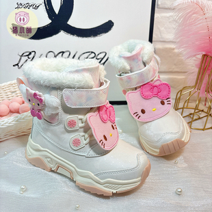 白色猫咪天使雪地靴儿童女孩2025新款冬季宝宝棉鞋女童加绒滑雪靴