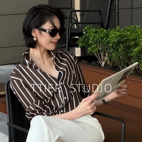 TTIER｜【雅纹静奢】夏新款宽松欧美风春夏新款条纹上衣MS202