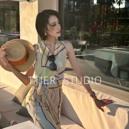 TTIER｜【海岛的风】夏季复古无袖印花收腰显瘦女士连衣裙MS274