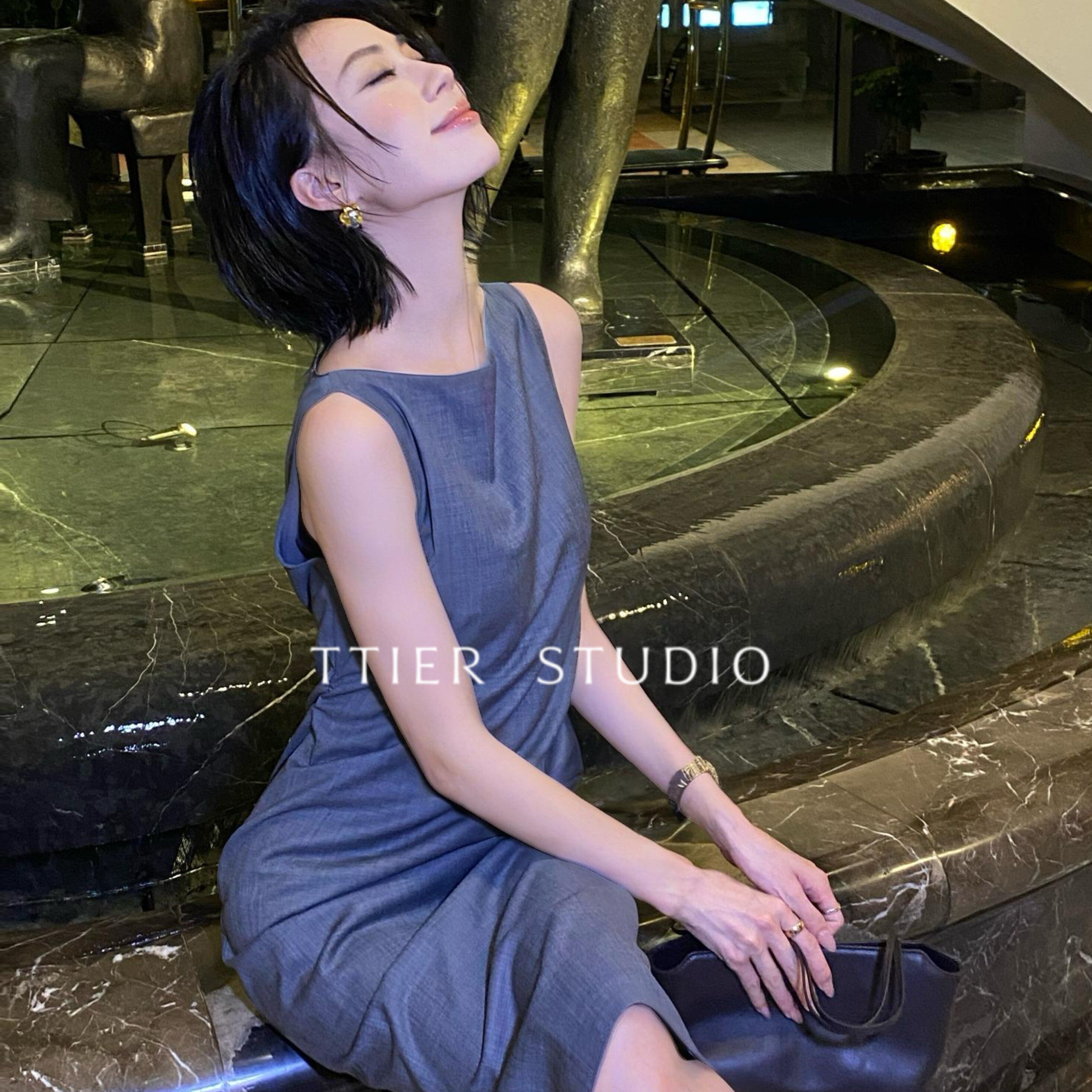 TTIER |【权威女性】夏羊毛醋酸定制面料连衣裙MS442