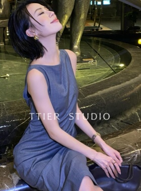 【八点热门】TTIER |【权威女性】夏羊毛醋酸定制面料连衣裙MS442