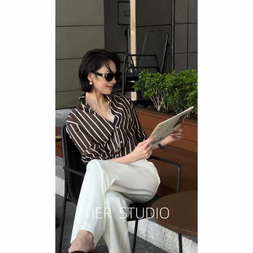 TTIER｜26年春夏新款宽松欧美风春夏新款条纹上衣MS202