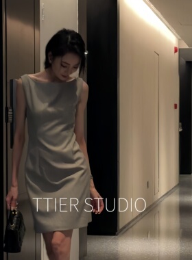 TTIER｜【富家千金】夏季复古无袖立裁一字领显瘦女士连衣裙MS334