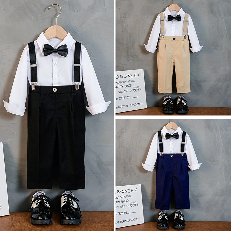 儿童礼服春夏英伦背带裤套装男童休闲衬衫西服小童主持演出摄影服