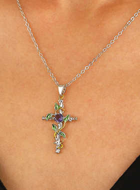 甜美复古树叶藤蔓缠绕十字架吊坠