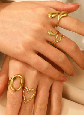 压纹镂空不规则戒指欧美极简