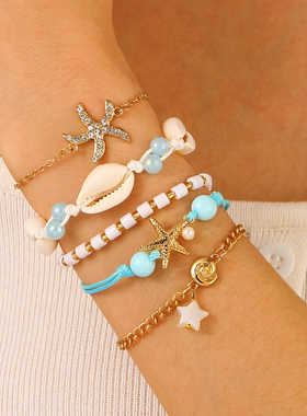 清新蓝色海星贝壳海螺手链ins