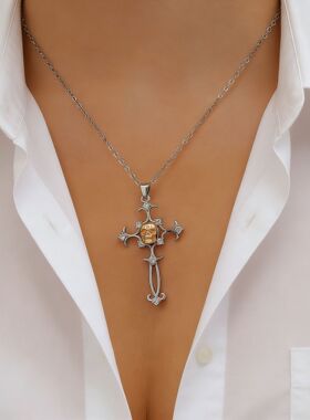 暗黑潮酷哥特风骷髅头十字架项链