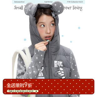 BETWEENAND「萌萌小熊」冬季小熊耳朵90白鸭绒内胆轻薄羽绒服外套
