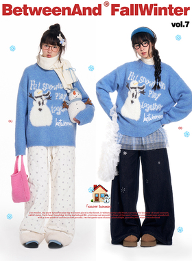 BETWEENAND 冬日童趣雪人蓝色奶fufu慵懒超好看毛衣2025新款上衣