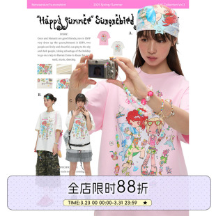 T恤女情侣 宽松印花上衣双色纯棉圆领短袖 BETWEENANDx鸟鸟一 夏季