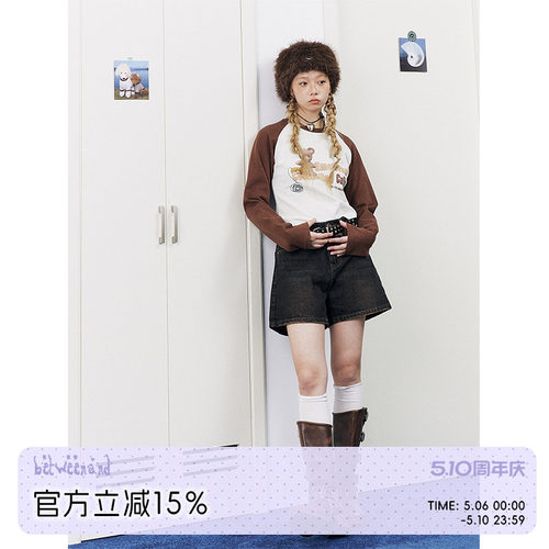 春夏水洗黑色做旧感牛仔短裤