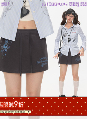 BETWEENAND 夏季显瘦灰色小音符印花短裙女无束缚休闲百搭卫裙