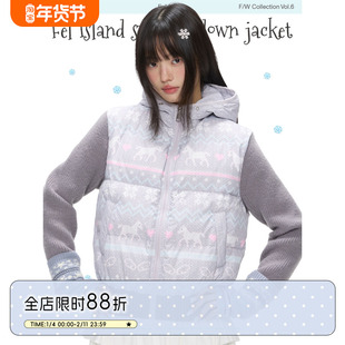 BETWEENAND「雪国来信」冬季费尔岛羽绒服90白鸭绒女毛衣针织外套