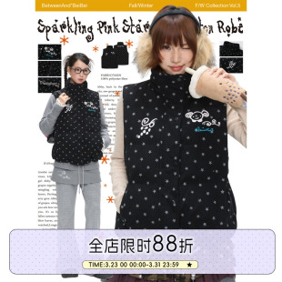 BETWEENAND 闪粉星星黑色baby绒背心马甲叠穿保暖外套棉服女 冬季