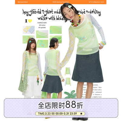 青提气泡水烫珠网纱上衣