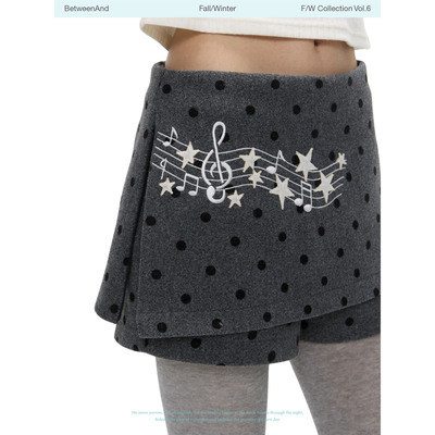 音符波点毛呢加厚裙裤