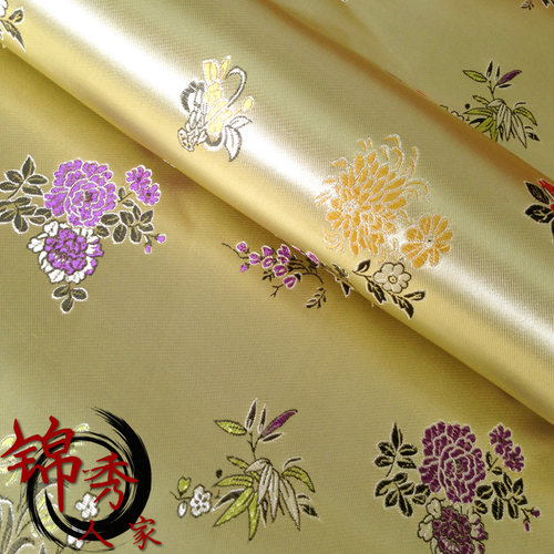 古装汉服cos旗袍浅金底竹叶布料