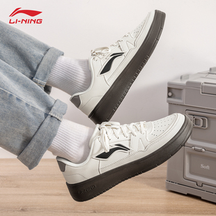 李宁月临男款鞋子板鞋官方正品低帮百搭复古拼色轻便白色休闲鞋男