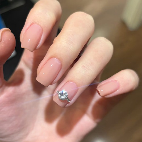 裸色钻戒纯手工穿戴甲短款高颜值