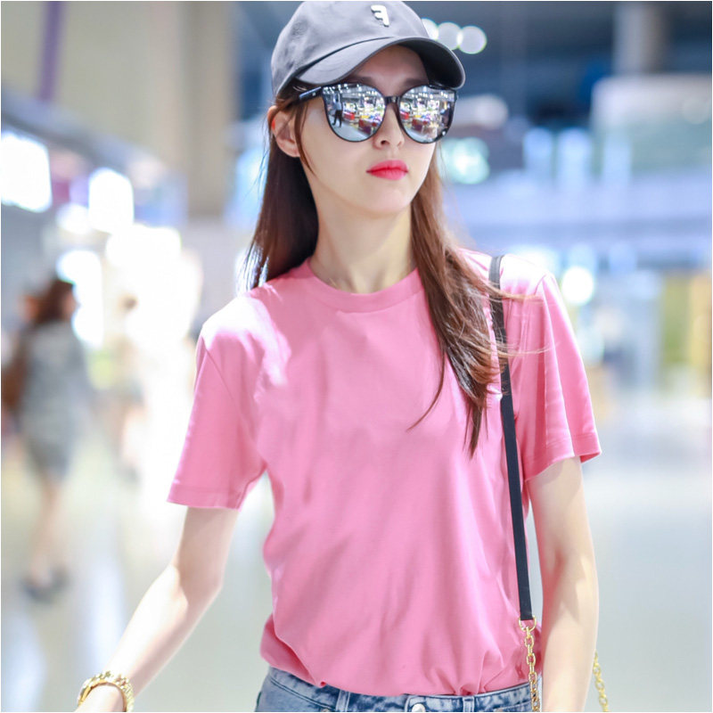 香港2026夏季新款明星同款短袖T恤女韩版宽松显瘦纯棉粉色上衣潮