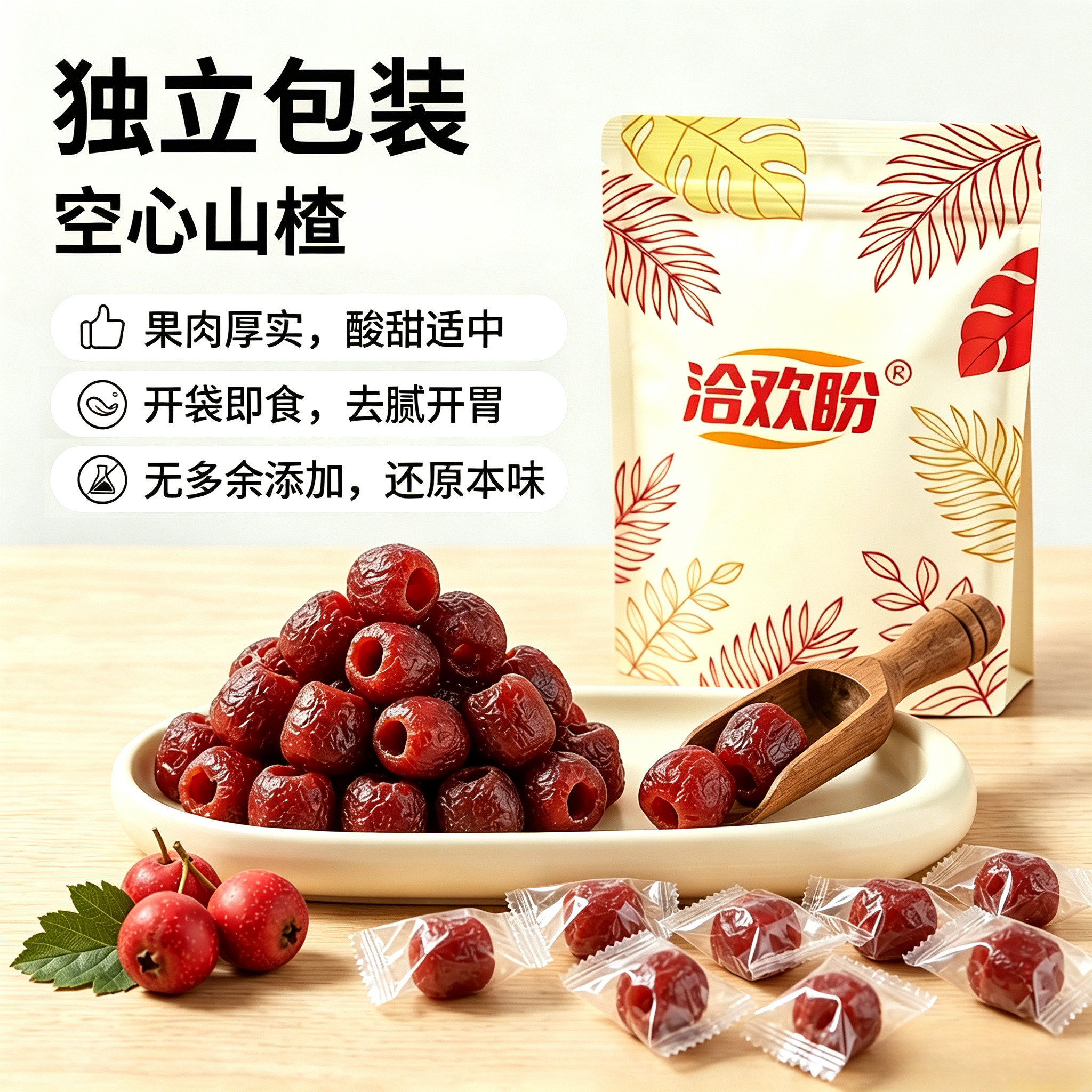 无蔗糖空心山楂益生元酸甜开胃无核独立包装果脯儿童健康休闲零食