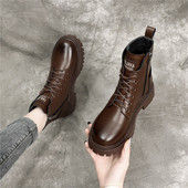 厚底加绒瘦瘦短靴小码 显脚小马丁靴女2025春秋新款 单靴洋气韩版