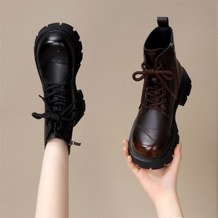 韩版 软底防滑加绒舒适低帮短靴 厚底炸街瘦瘦马丁靴女2025秋冬新款