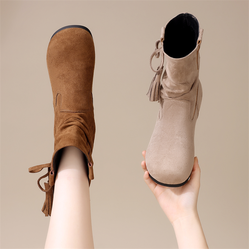 复古低跟软底显瘦堆堆靴