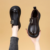 厚底小皮鞋 女2025秋冬新款 加绒舒适增高软底乐福鞋 欧货韩版 大码