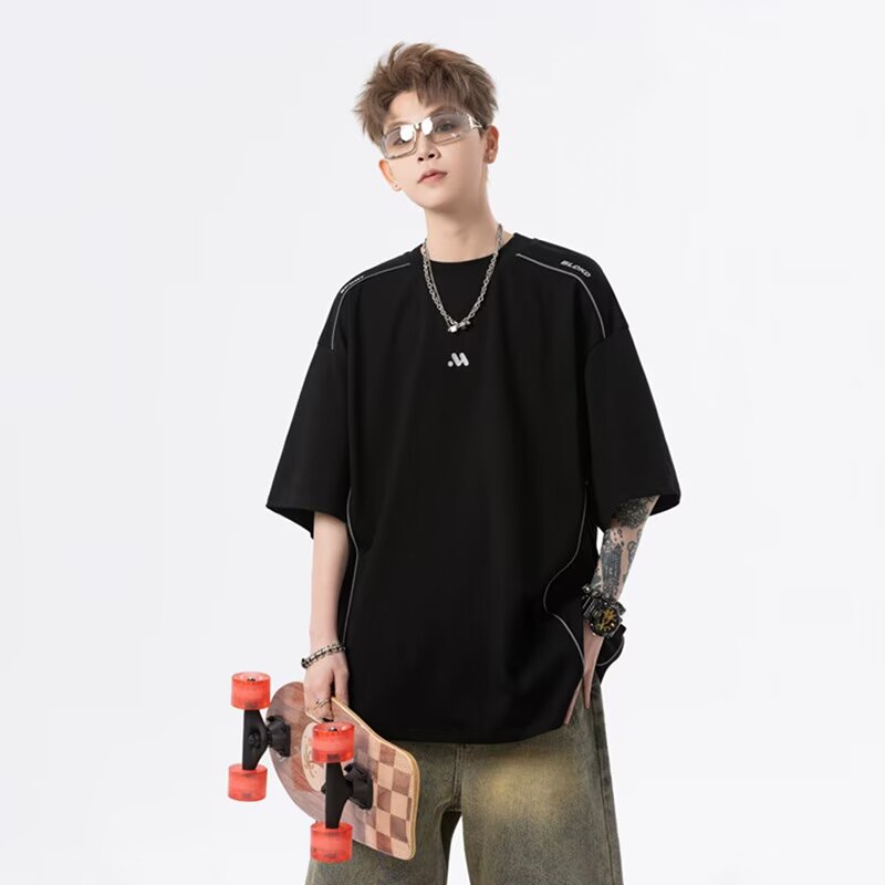 夏季新款男女潮牌宽松上衣潮流T恤时尚百搭A155-CLT03-TP44，男装T恤，电商A155-1