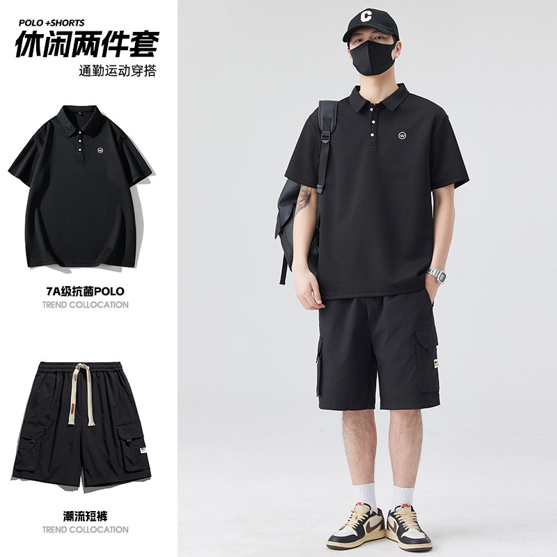 男士POLO衫套装夏5分裤子工装套装短袖T恤轻商务A155-BYTZ02-TP63,男装T恤,电商A155-1